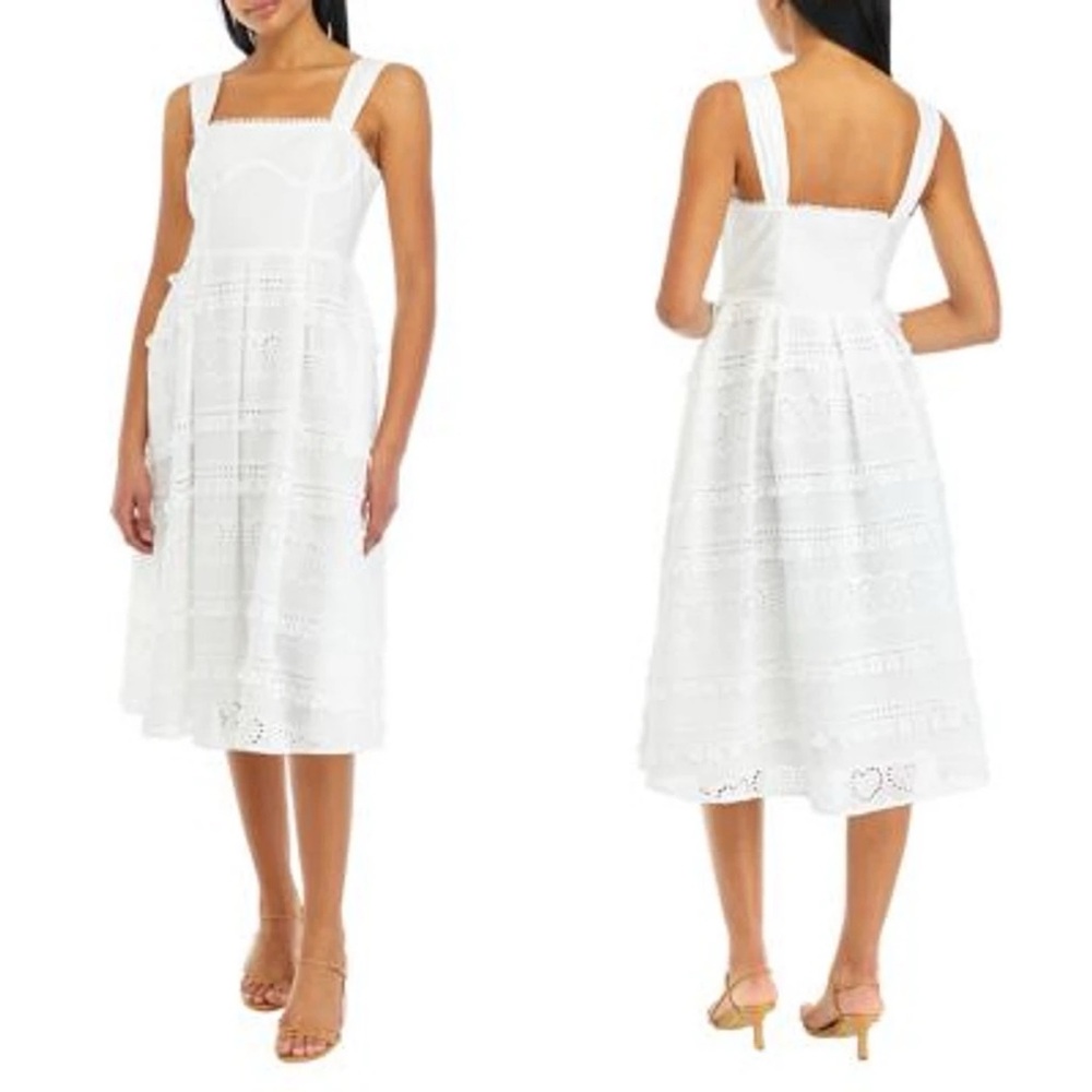 White Eyelet Midi Dress with Wide Straps